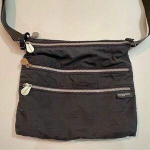 Baggallini Comrade Black Nylon Crossbody with Triple Zip Front